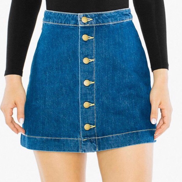 American Apparel Denim Buttoned Front A-Line Skirt